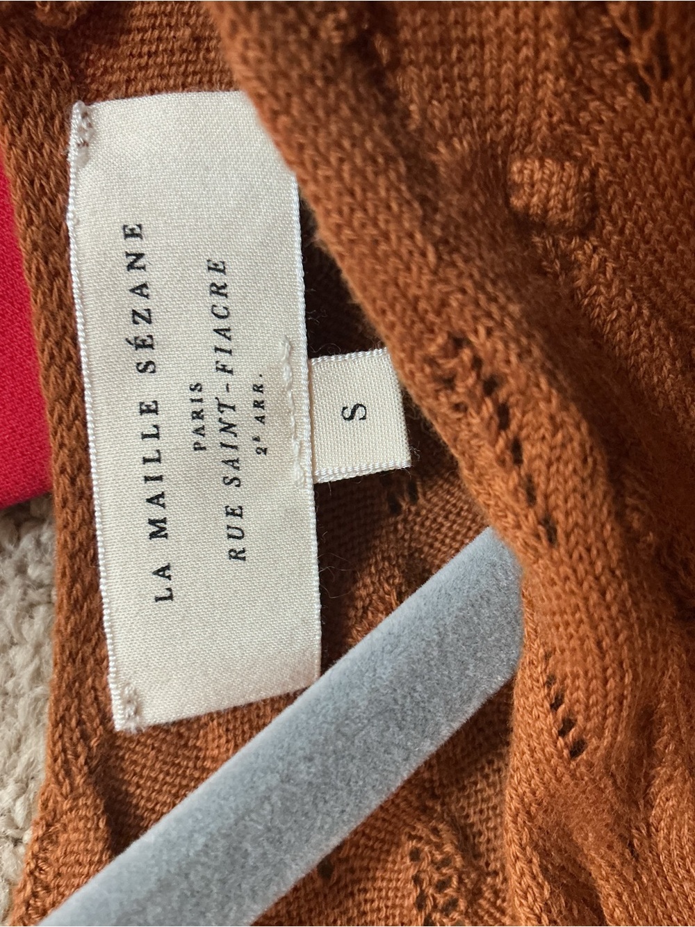 Sezane Burnt Orange Eyelet Button-Front Knit Top - Picture 3 of 3